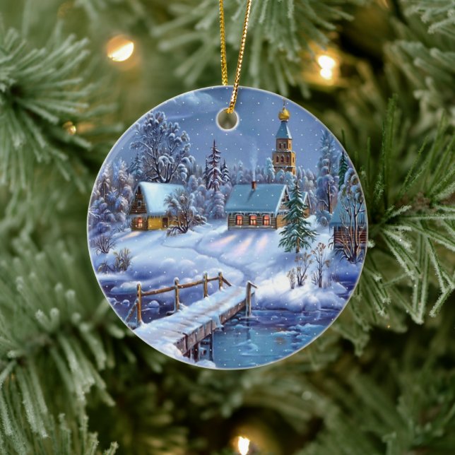Christmas Ornament-Winter Scene Ceramic Ornament (Tree)