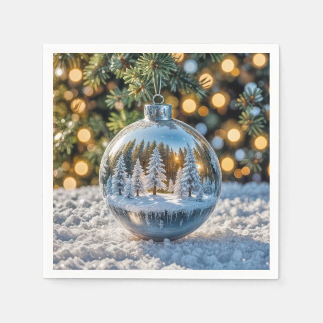 Christmas Ornament With a Winter Forest Scene Napkins (Front)