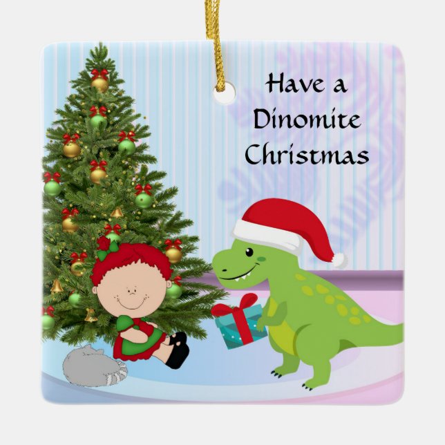 Christmas Ornament with Dino & Child (Front)