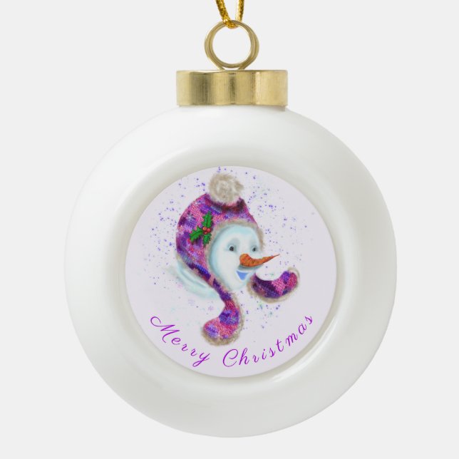 Christmas Ornament with Happy Snowman (Front)