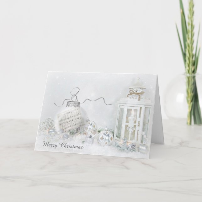 Christmas ornament with music and candle lantern holiday card (Front)