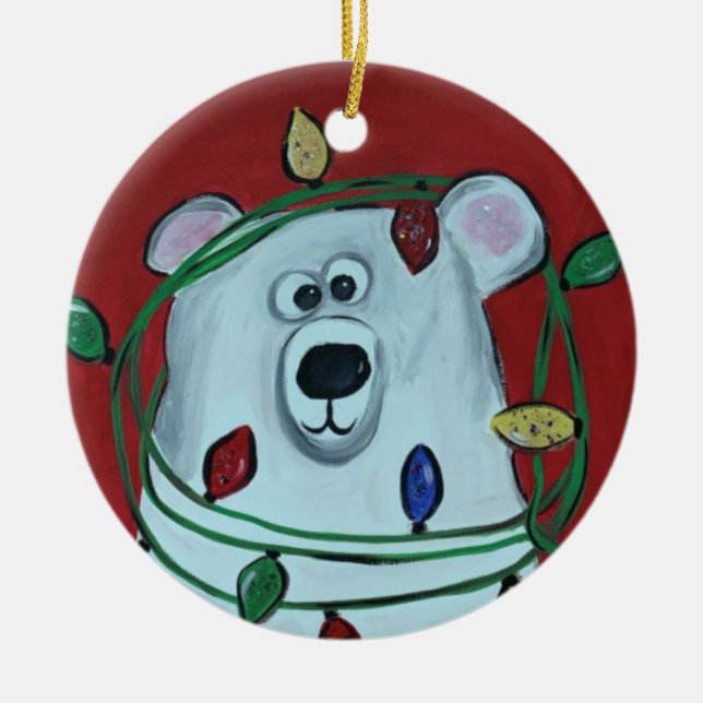 Christmas ornament- wonky polar bear ceramic ornament (Front)