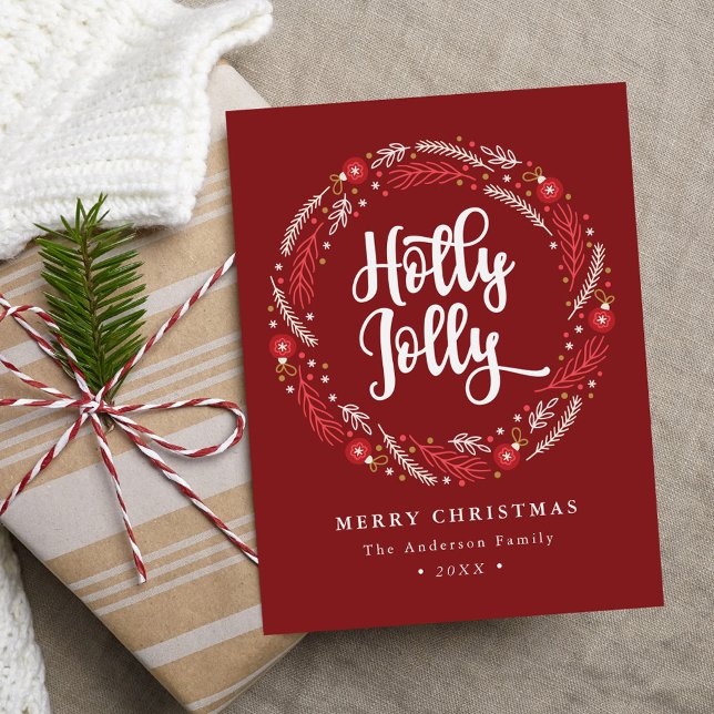 Christmas Ornament Wreath Holly Jolly Non-Photo Holiday Postcard (Creator Uploaded)