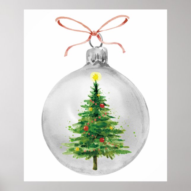 Christmas ornament Xmas pine watercolor Poster (Front)