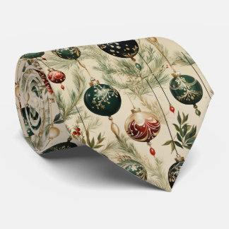 Christmas Ornaments and Green Tree Branches  Neck Tie