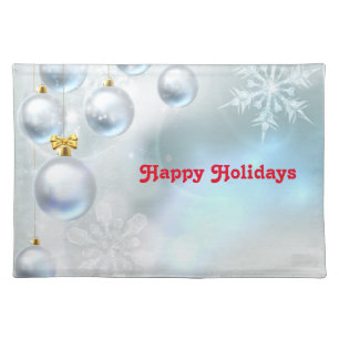 christmas ornaments and snowflakes cloth placemat
