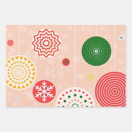 Christmas Ornaments And Snowflakes Pattern  Wrapping Paper Sheets