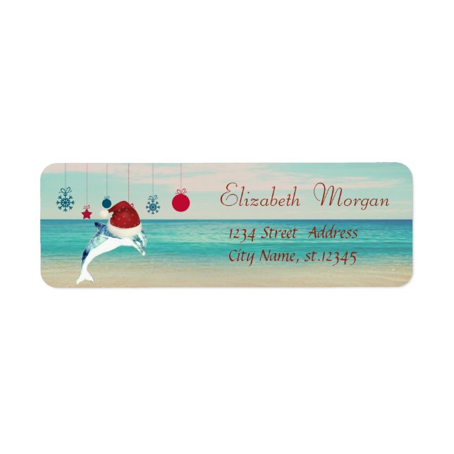 Christmas Ornaments,Beach ,Dolphin With Santa Hat Label (Front)
