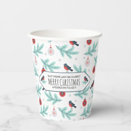 Christmas Ornaments  Bird Winter Pattern Paper Cups