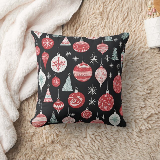 Christmas Ornaments Black Throw Pillow (Blanket)