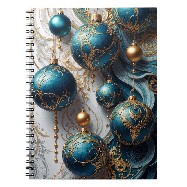 Christmas Ornaments Blue Gold Magic Notebook (Front)