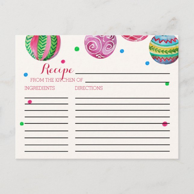 Christmas Ornaments Bridal Shower Recipe Cards (Front)