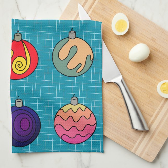 Christmas Ornaments bright colors funky designs  Kitchen Towel (Quarter Fold)