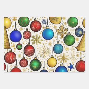 Christmas Ornaments,Candy Cane Red Green Gift Wrapping Paper Sheets
