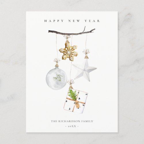 Christmas Ornaments Cookie Chime Happy New Year Holiday Postcard