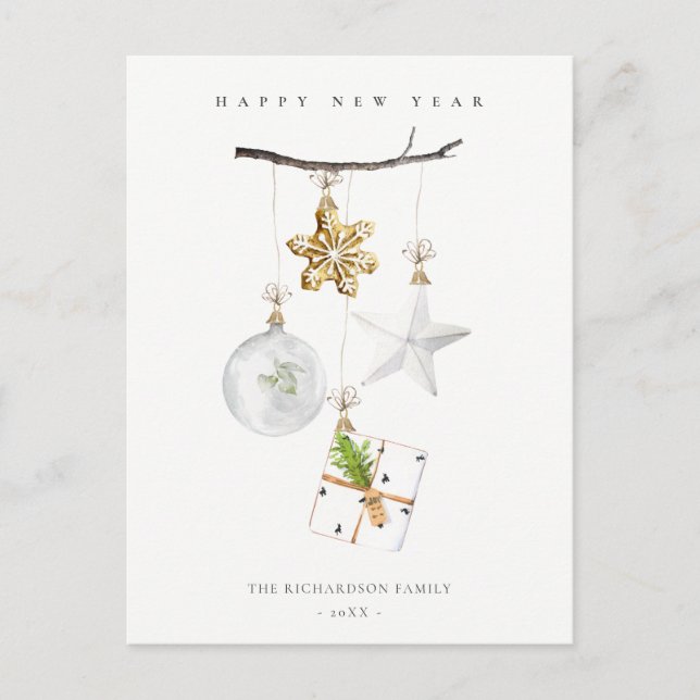 Christmas Ornaments Cookie Chime Happy New Year Holiday Postcard (Front)