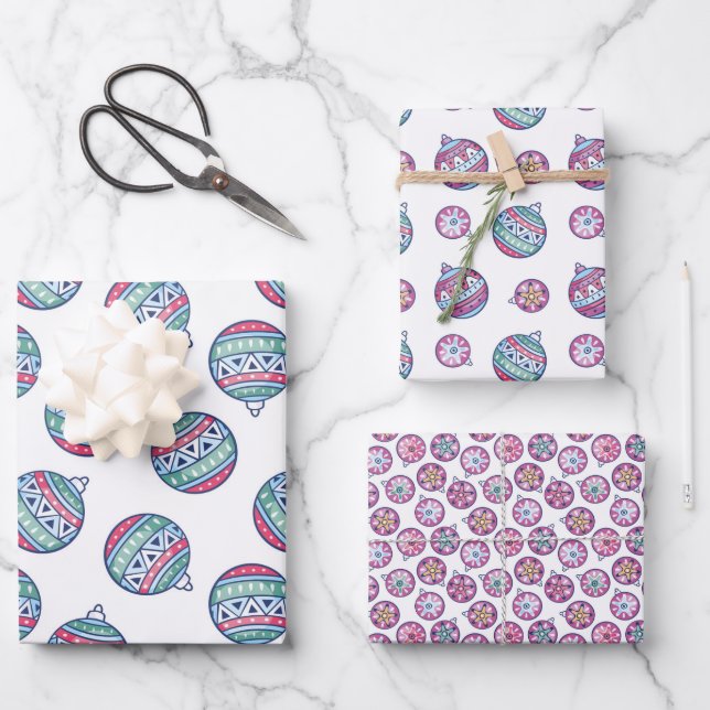 Christmas Ornaments, Coordinated Wrapping Paper Sheets (Front)
