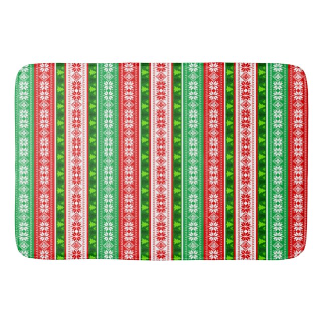 CHRISTMAS ORNAMENTS DESIGN RED WHITE GREEN BATH MAT (Front)