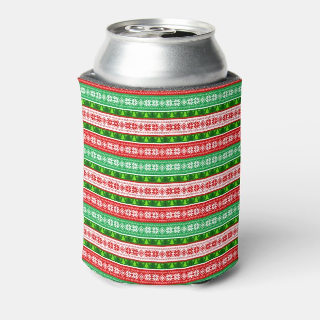 CHRISTMAS ORNAMENTS DESIGN RED WHITE GREEN CAN COOLER (Can Back)