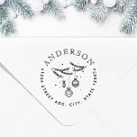 Christmas Ornaments Family Name Circular Address Rubber Stamp<br><div class="desc">Custom designed return address stamp featuring hand-drawn Christmas ornaments with custom family name and address. This festive stamp is perfect for decorating Christmas cards,  envelopes,  invitations,  DIY holiday gifts,  and more!</div>