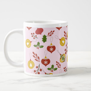 Christmas Ornaments Festive Greenery Pink Giant Coffee Mug
