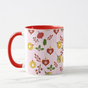 Christmas Ornaments Festive Greenery Pink Mug