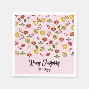 Christmas Ornaments Festive Greenery Pink Napkins