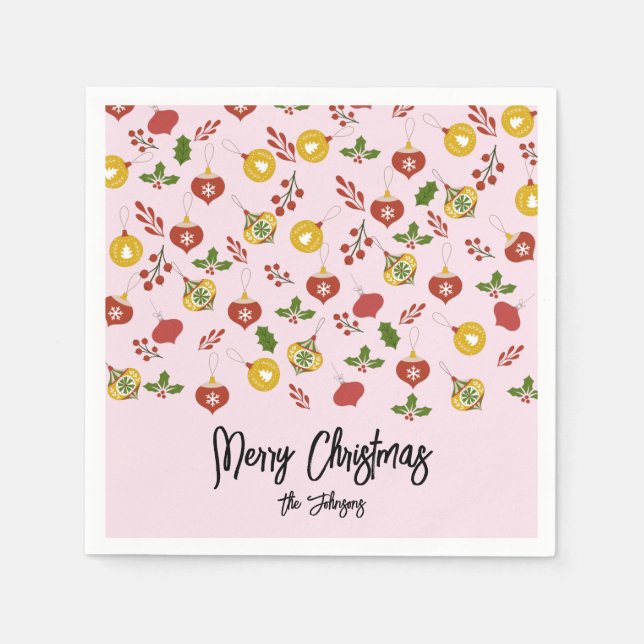 Christmas Ornaments Festive Greenery  Pink       Napkins (Front)
