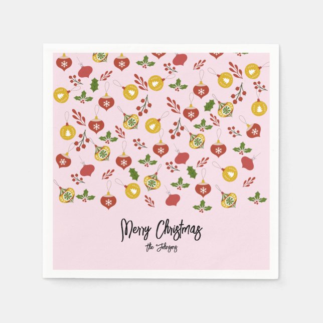 Christmas Ornaments Festive Greenery  Pink     Napkins (Front)