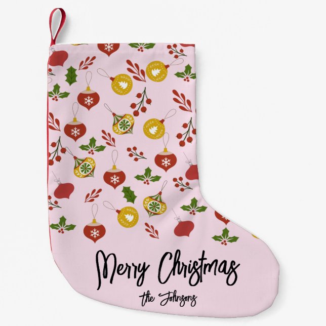 Christmas Ornaments Festive Greenery  Pink       Small Christmas Stocking (Front)
