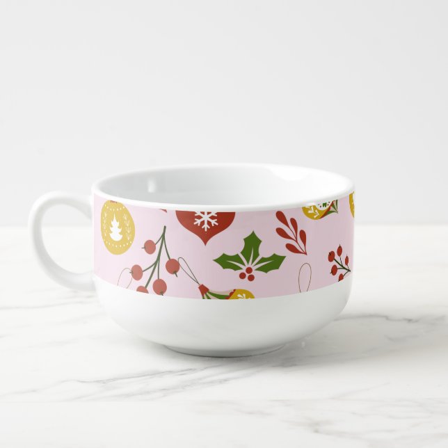 Christmas Ornaments Festive Greenery  Pink    Soup Mug (Right)