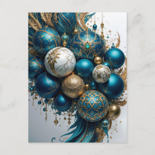Christmas Ornaments Gold Blue Luxury Holiday Postcard
