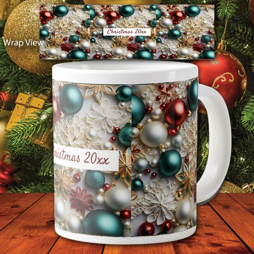 Christmas Ornaments Gold White Red Green Giant Coffee Mug