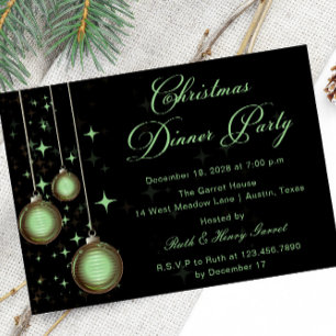 Christmas Ornaments Green Gold Christmas Party Invitation
