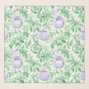 Christmas ornaments green purple toile scarf