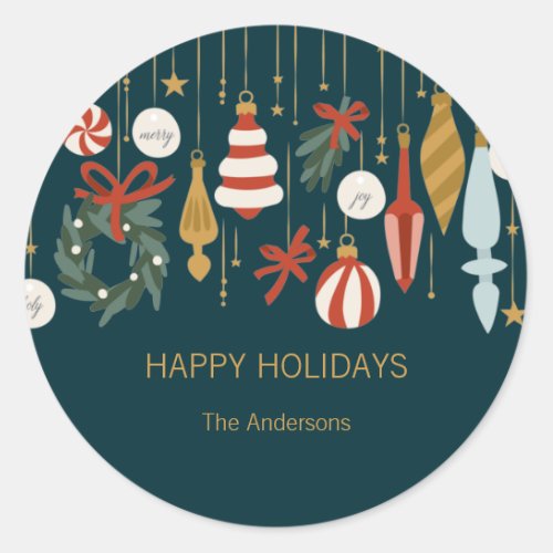 Christmas Ornaments Happy Holidays Classic Round Sticker