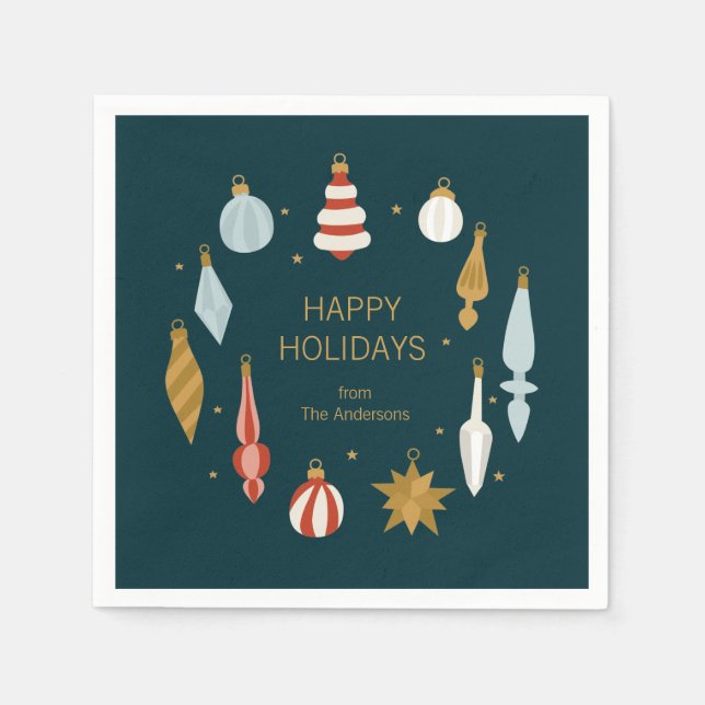 Christmas Ornaments Happy Holidays Napkins (Front)