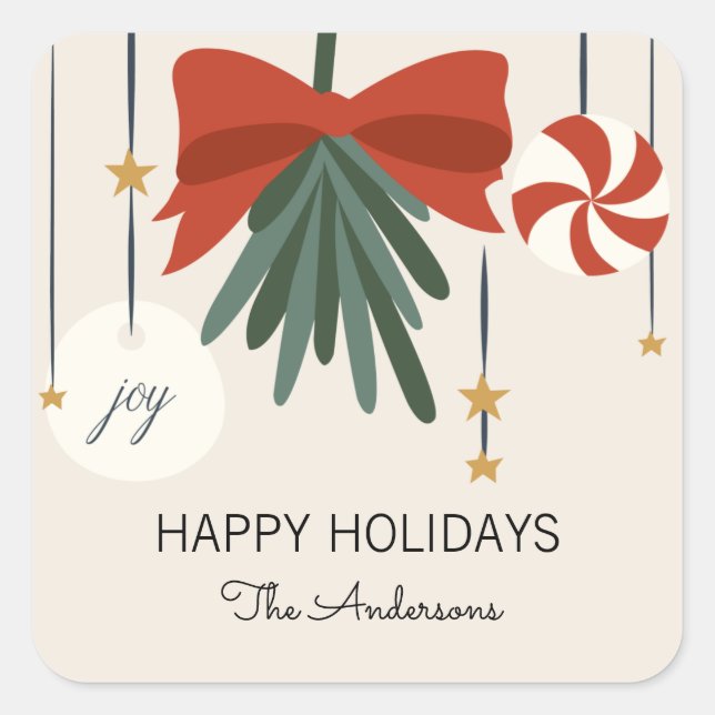 Christmas Ornaments Happy Holidays Square Sticker (Front)