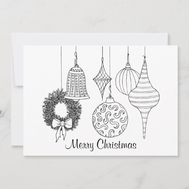 Christmas Ornaments Holiday Card to Color (Front)