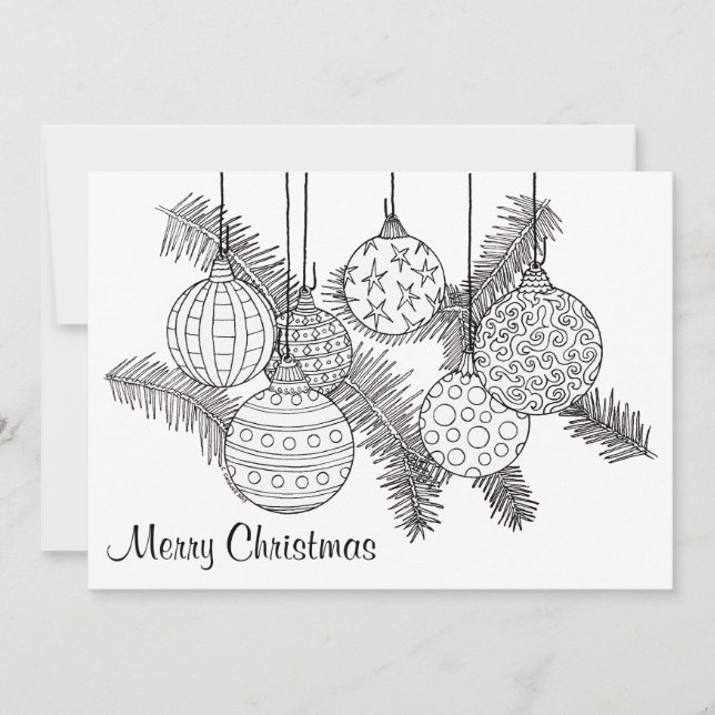 Christmas Ornaments Holiday Card to Color (Front)