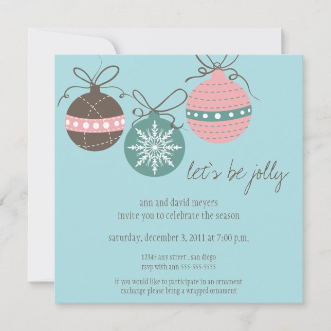 Christmas Ornaments Holiday Party Invitation-blue Invitation (Front)