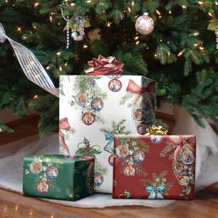Christmas Ornaments Holiday Photo Collage Wrapping Paper Sheets