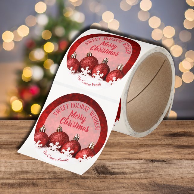 Christmas Ornaments Homemade Food Holiday Baking Classic Round Sticker (BULK ROLL of STICKERS, Red Christmas ornaments homemade food holiday baking round stickers)