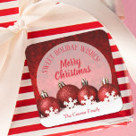 Christmas Ornaments Homemade Food Holiday Baking Square Sticker<br><div class="desc">Create stickers to label your Christmas holiday homemade goods,  cookies,  candy,  treats,  party favors and more featuring red glitter ornaments and snowflakes with your message in chic lettering.</div>