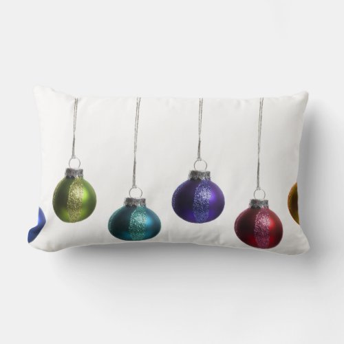 Christmas Ornaments in Teal Purple Red Green Gold Lumbar Pillow