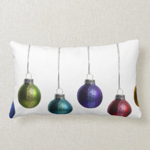 Christmas Ornaments in Teal Purple Red Green Gold Lumbar Pillow