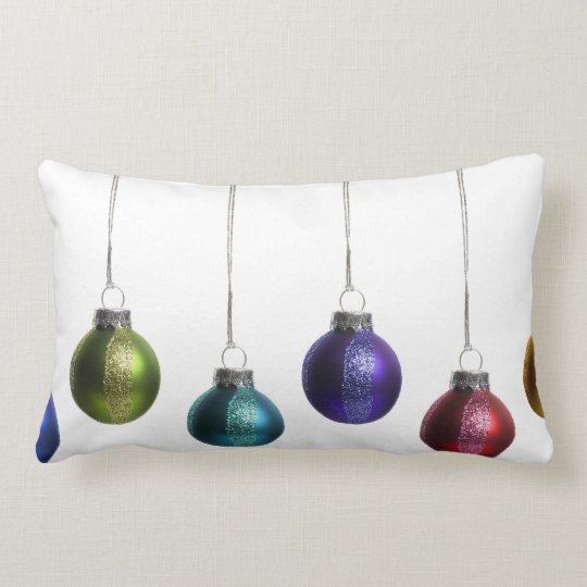 Christmas Ornaments In Teal Purple Red Green Gold Lumbar Pillow