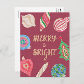 Christmas ornaments merry & bright Christmas Postcard