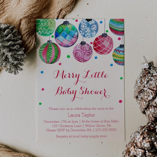 Christmas Ornaments Merry Little Baby Shower Invitation