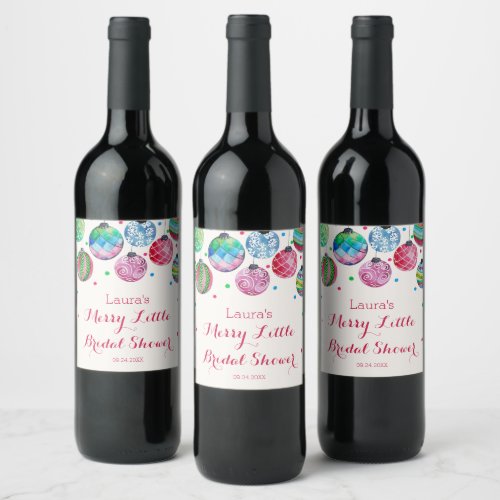Christmas Ornaments Merry Little Bridal Shower Wine Label